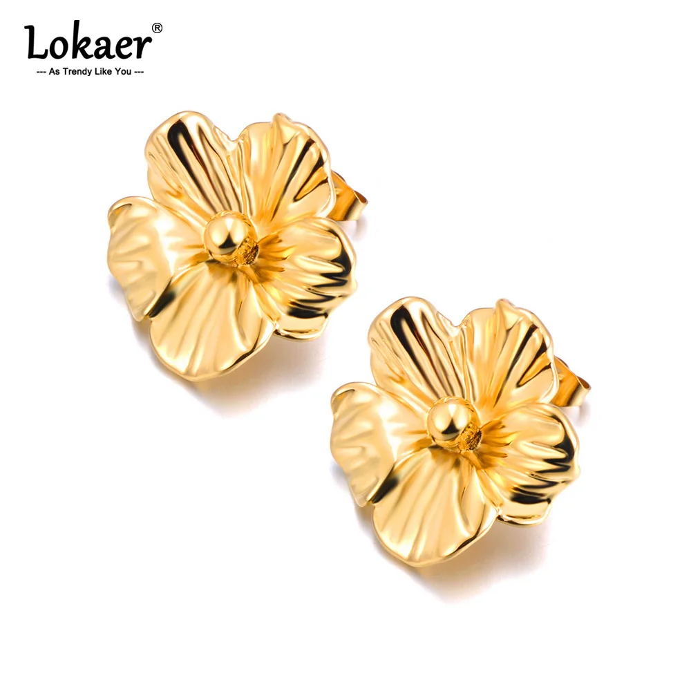 Lokaer Mode 316L Edelstahl Metall Blume Ohrstecker Für Frauen 18K Gold PVD Überzogene Moderne Täglichen Charme Schmuck E24045