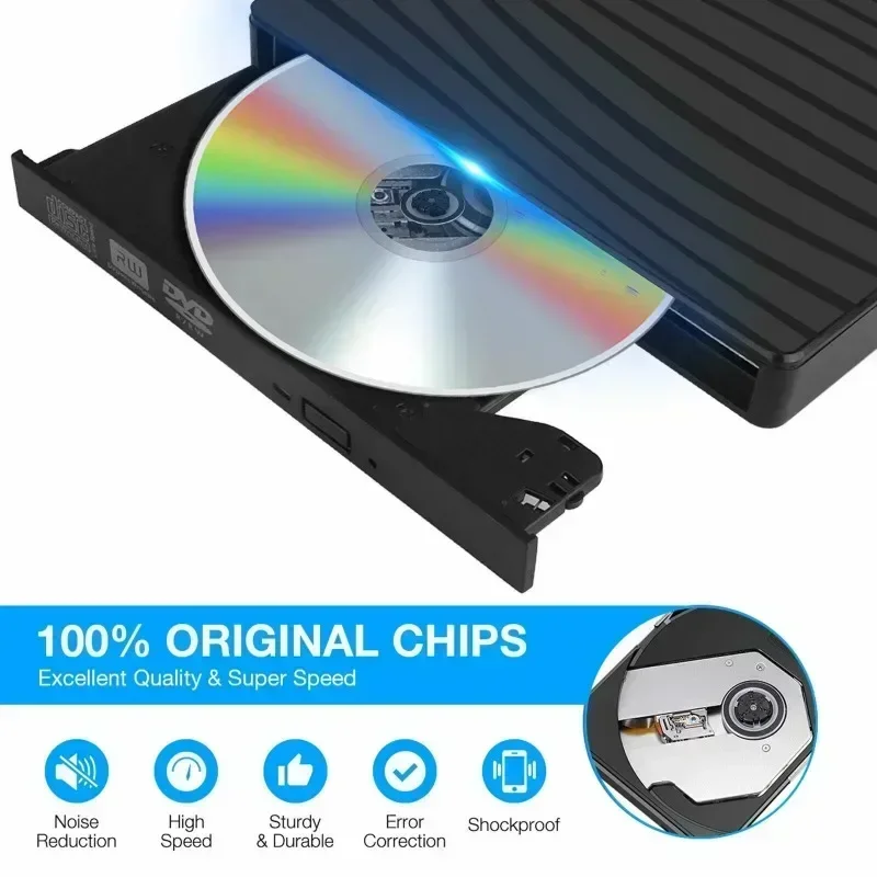 USB 3.0 Typ C Przenośny DVD CD+/-RW Zewnętrzny nagrywarka Napęd optyczny Czytnik dysków ROM Do laptopa PC Pulpit MacBook iMac Windows11