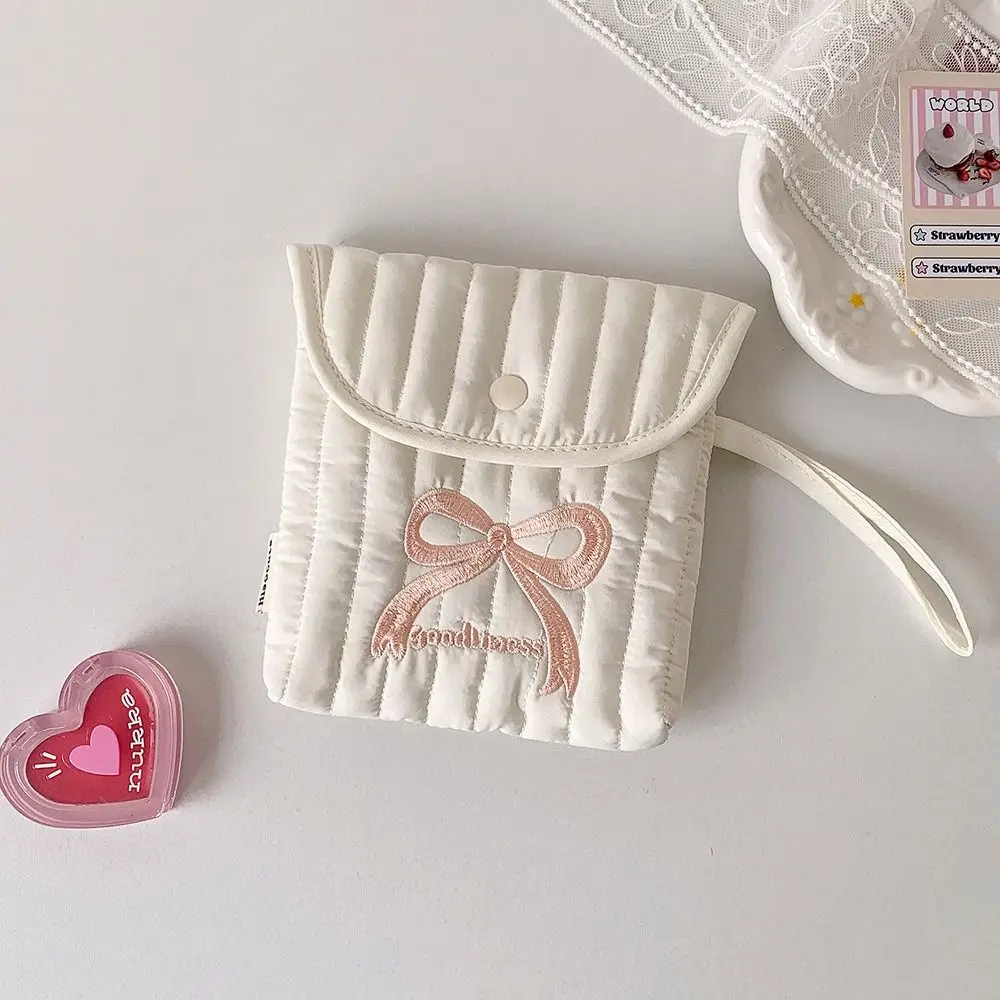 سعة كبيرة التطريز الكرز حقيبة مستحضرات التجميل Bowknot القطن القماش القوس حقيبة مستحضرات تجميل عنصر صغير حقيبة الكورية نمط حقيبة التخزين الصغيرة