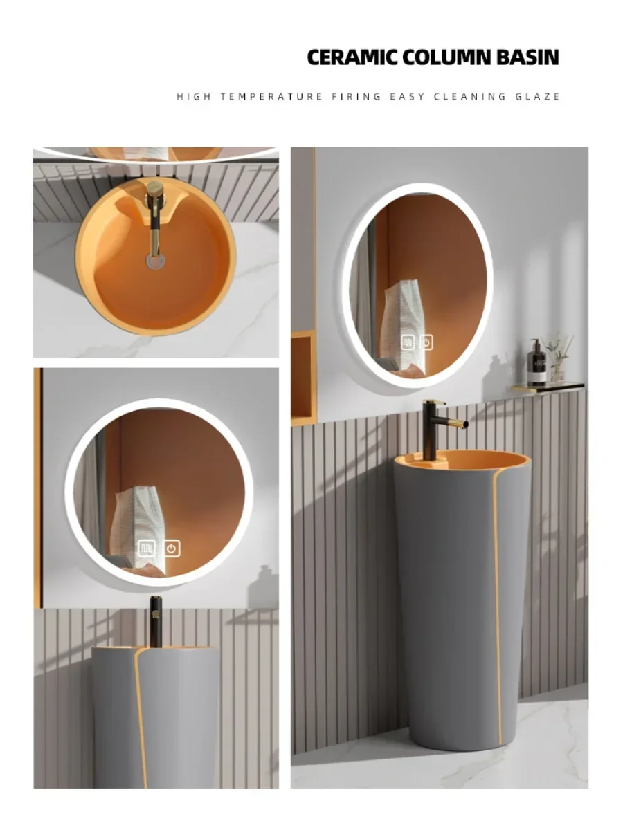 Column basin integrated ceramic floor standing gray orange colored bathroom small unit washbasin Hot sales