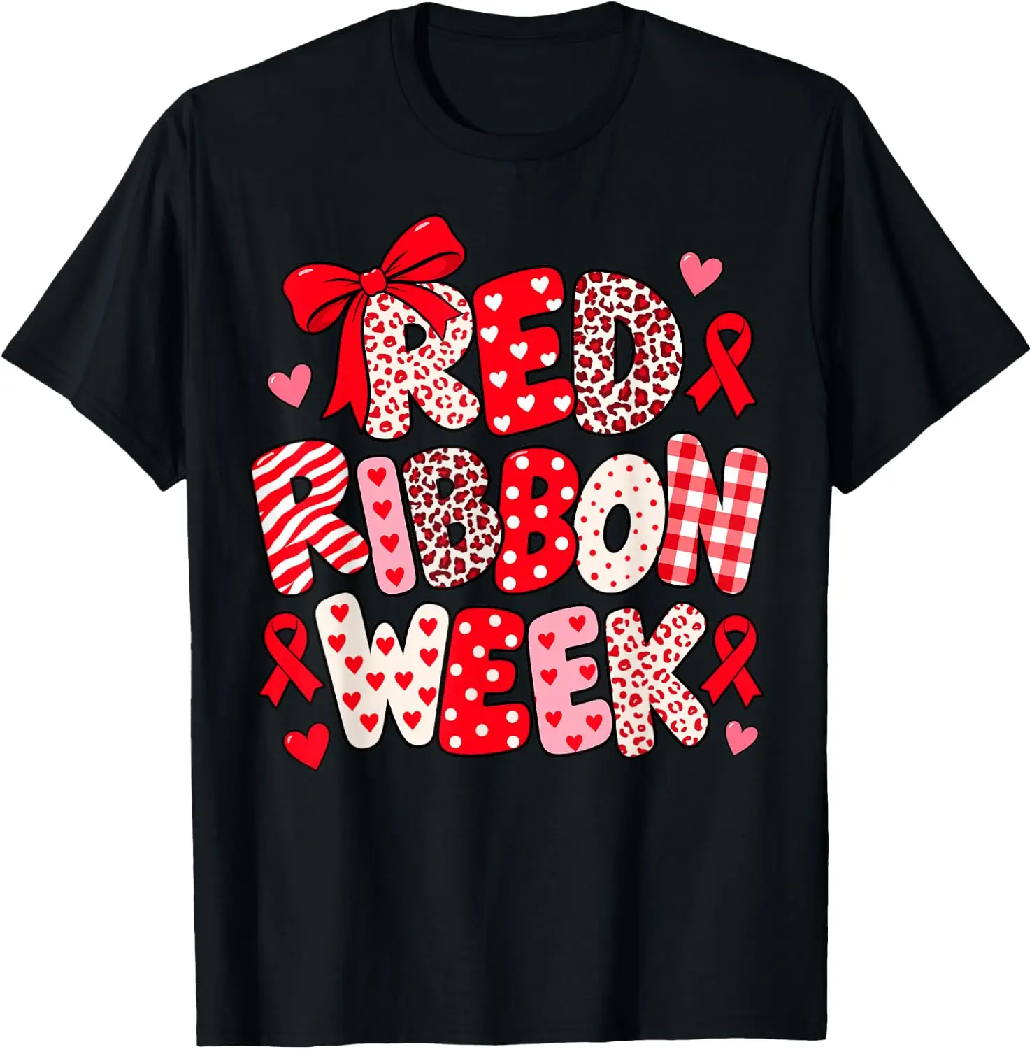 We Wear For Red Ribbon Week Awareness Coquette Bow Women T-Shirt Breathable, heavyweight pure cotton short-sleeve top—stylish, plus-size, and suitable for year-round wear with a sporty, casual vibe