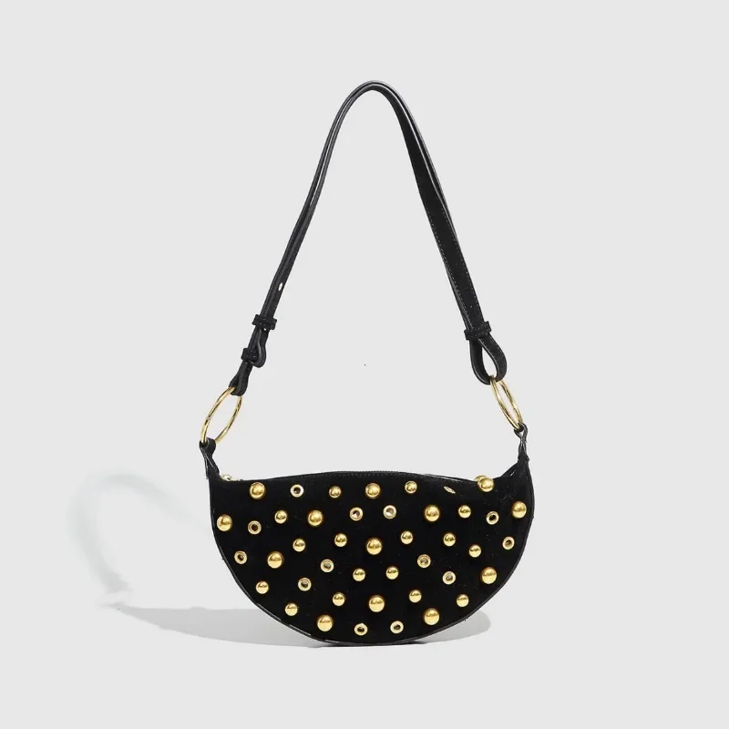 Designer Studded Shoulder Bag Rivet Crescent Bag 2025 New Women Metal Underarm Bag High-end Retro Rivet Polka Dot Shoulder Bags image 2