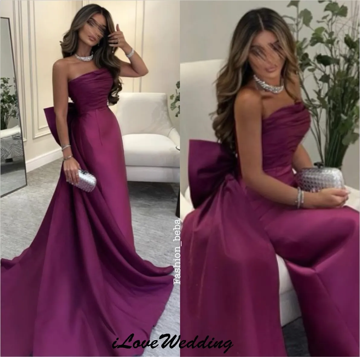 Trägerlose fuchsiafarbene Abendkleider 2025, elegante Meerjungfrau-Bänder, knöchellang, Zählzug, Hochzeitskleid für Frauen, individuell gestaltet