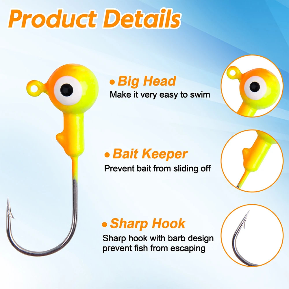 Imagem -03 - Crank Fishing Jig Head Hook Round Ball Jigs Bass Lures Crappie Jig Heads para Trout Walleye Água Salgada 40 Pcs