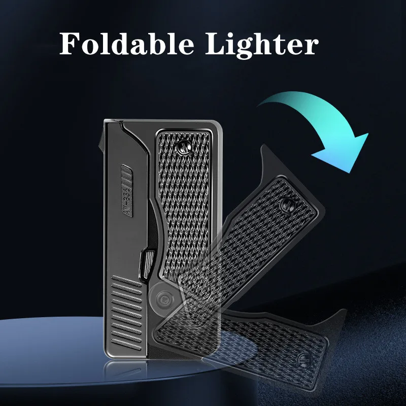 Folding Outdoor Windproof Metal Electric Gas Lighter Turbine Blue Flame Torch Jet Power Display Dual Arc USB Lighters Gun