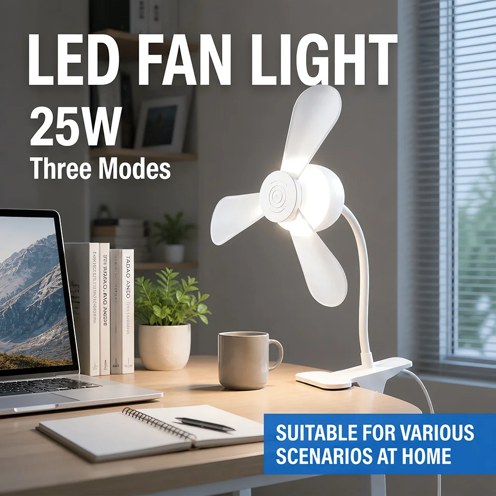 Clip on Fan Lamp Multifunctional LED Night Light Rotation Portable Mini Clip-on Fan 3 Speeds Quiet Cooling Dorm Bed Desktop Lamp