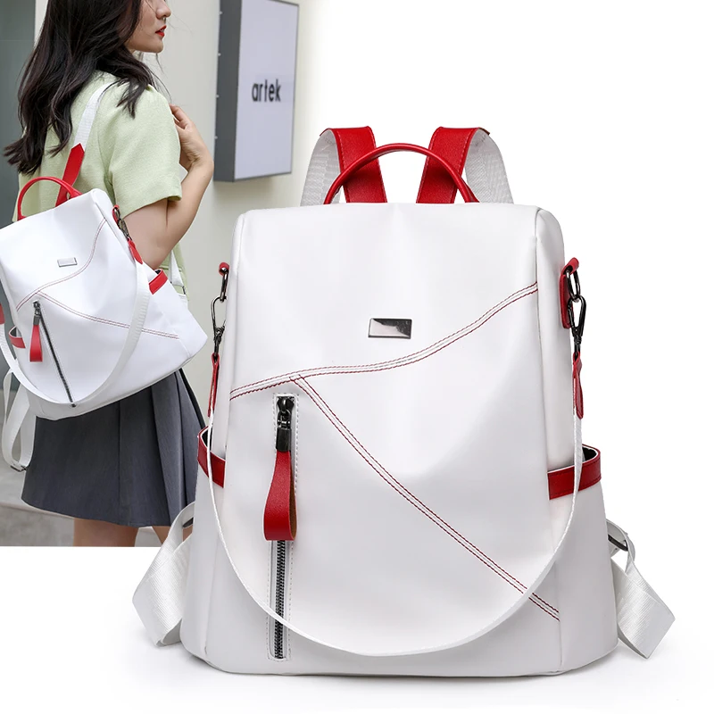 Soft Leather  Stitching Women\'s Backpacks Anti-theft Back Zipper Ladies School Bags Summer New Casual Single Shoulder Backpack