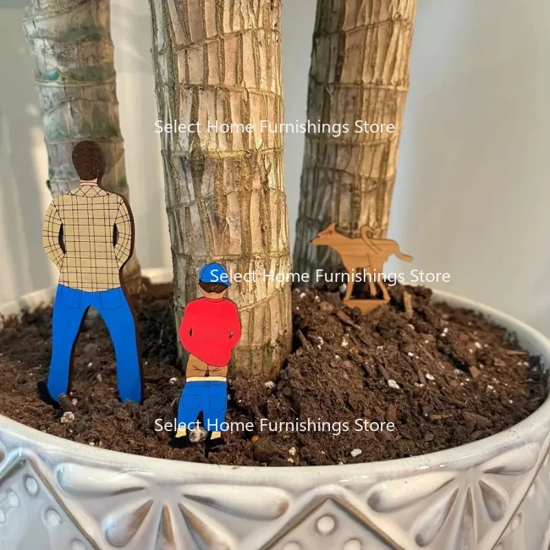 

Подходит для деревянной мини-вилки в горшке, украшение для домашнего цветочного горшка для отца и сына, собаки во дворе