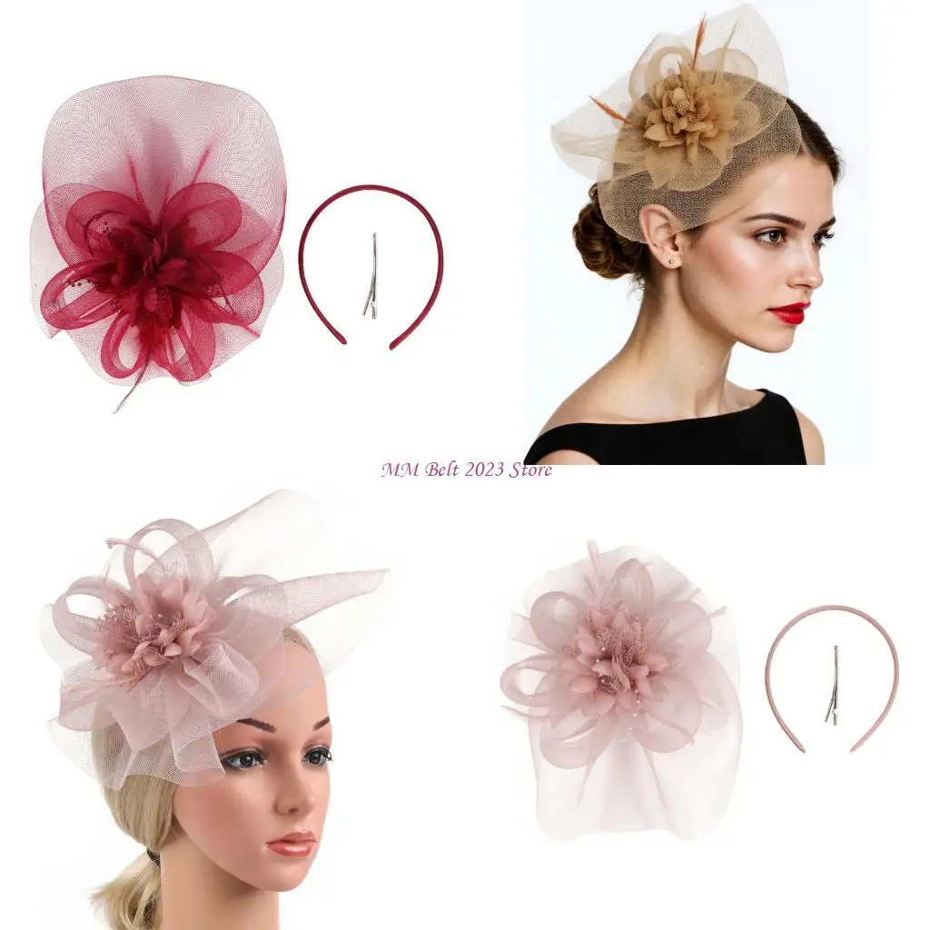 

49ME Romance Flower Netting Fascinator Hat Hairband For Proms Banquet 1920S Flapper Costume Event Photoshoots Headpiece