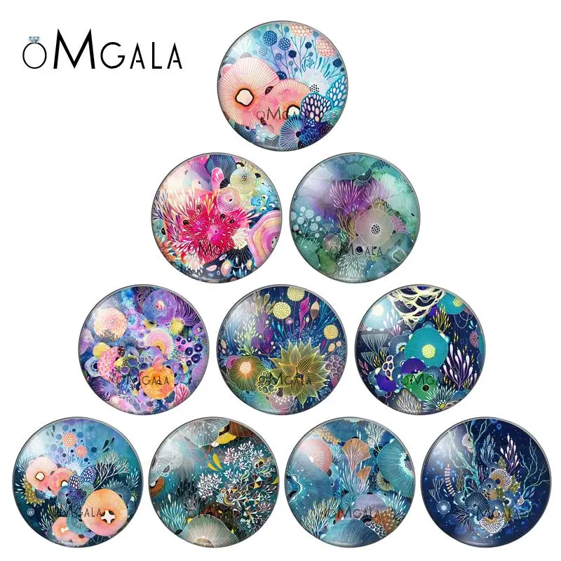 

OMGALA 10pcs/lot Colorful Flowers Paintings 12mm/20mm/25mm Round Glass Cabochon Photo Demo Flat Back Making Findings