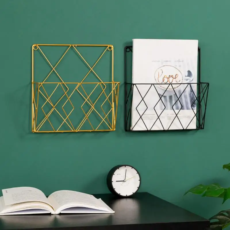 Modern Wall Mounted Magazines Newspaper Storage Rack Home Bedroom Hanging Book Display Shelf Space Saving Storage Holder Stand