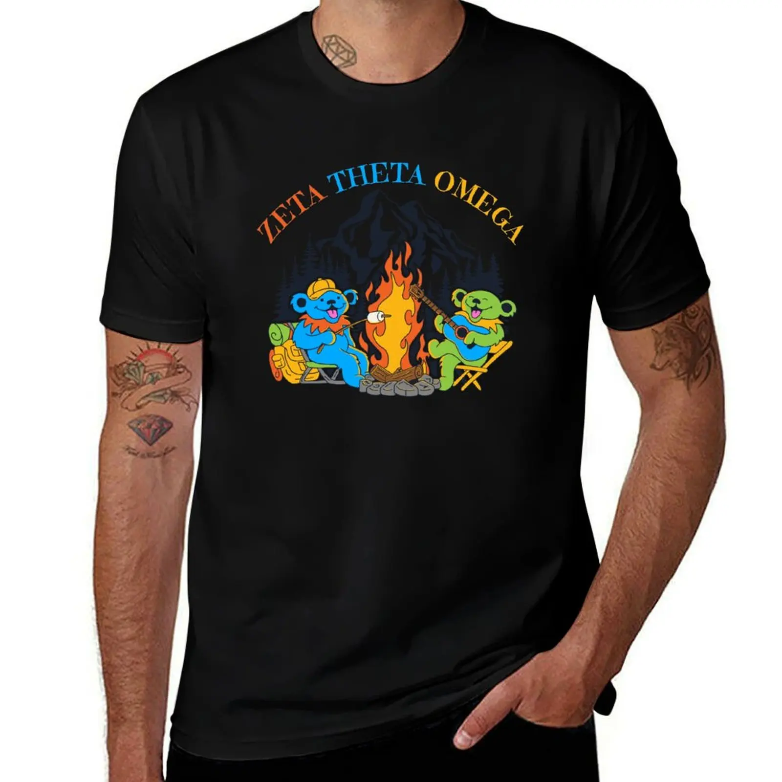 

ZTO Camping Bears T-Shirt funny shirt cotton summer clothes T-shirts man blue lock mens cotton t shirts