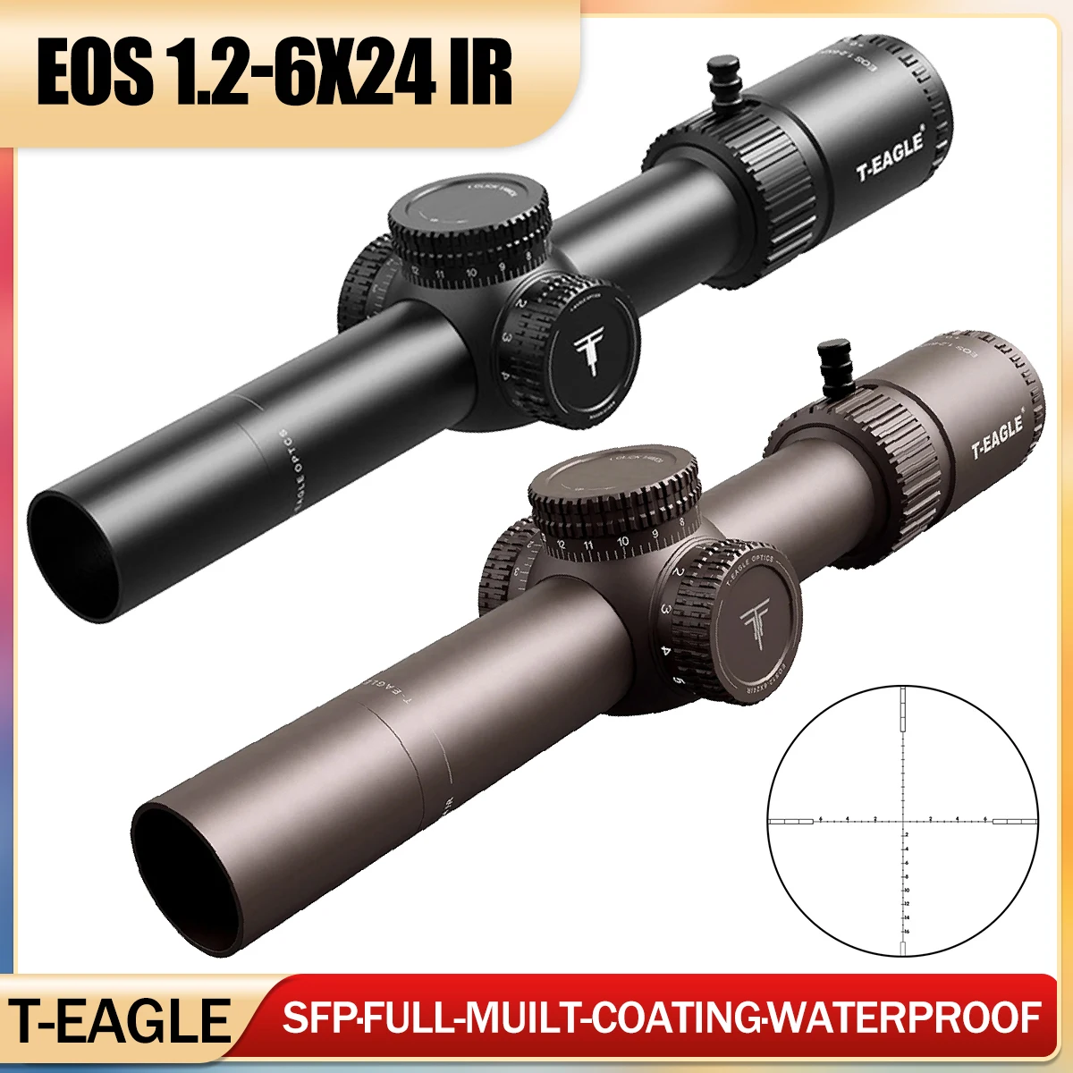 

Оптический прицел T-EAGLE EOS 1.2-6 X24IR для охоты и точной стрельбы, коллиматорный прицел для пневматического оружия PCP, крепление на планку 11/20 мм