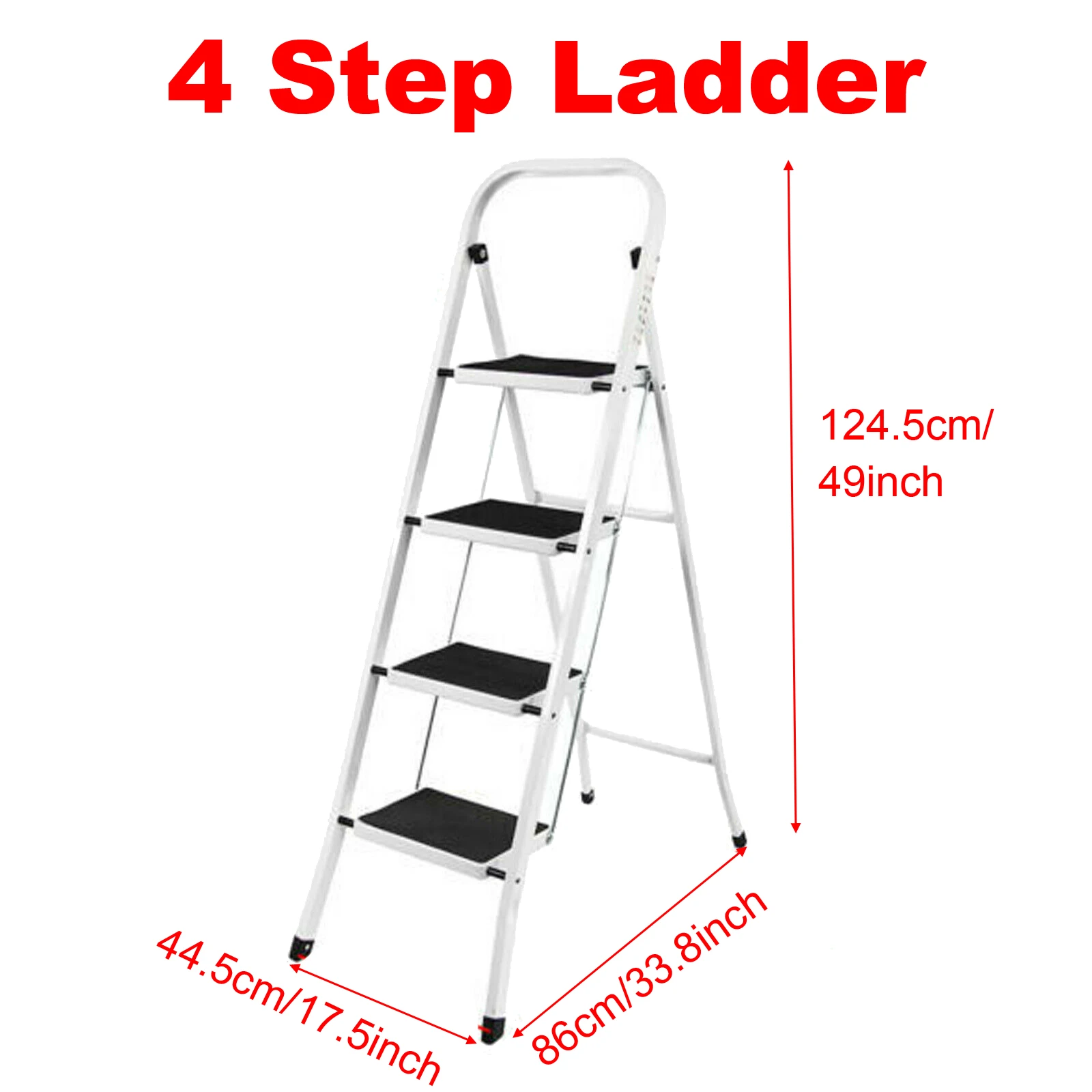 Folding Step Ladder 4 Step Ladder with Wide Padel, Portable Steel Stepladder for Kitchen Home, 150 kg Capacity, Easy to Store