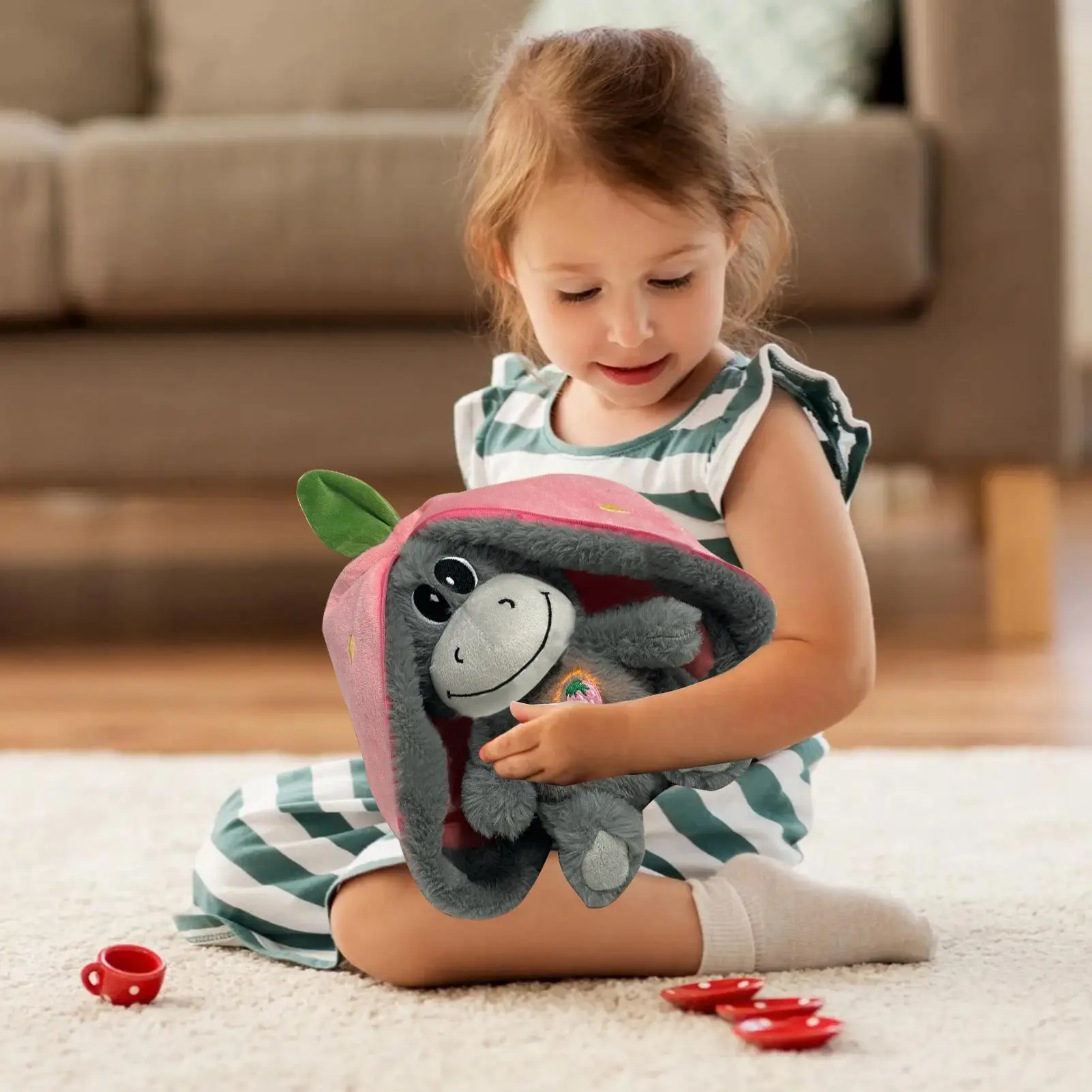 Muñeco con sonido de 30cm con luces musicales, juguete de peluche para dormir, Animal de peluche con movimiento realista para respirar, regalos de fiesta para niños