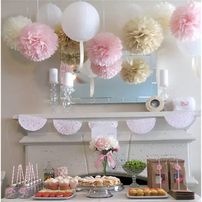 5pcs 10/15/20/25/30/35cm Wedding Decorative Paper Flower Ball Pom Poms 4-14 Inch Balls Party Home Decor Tissue Birthday supplies