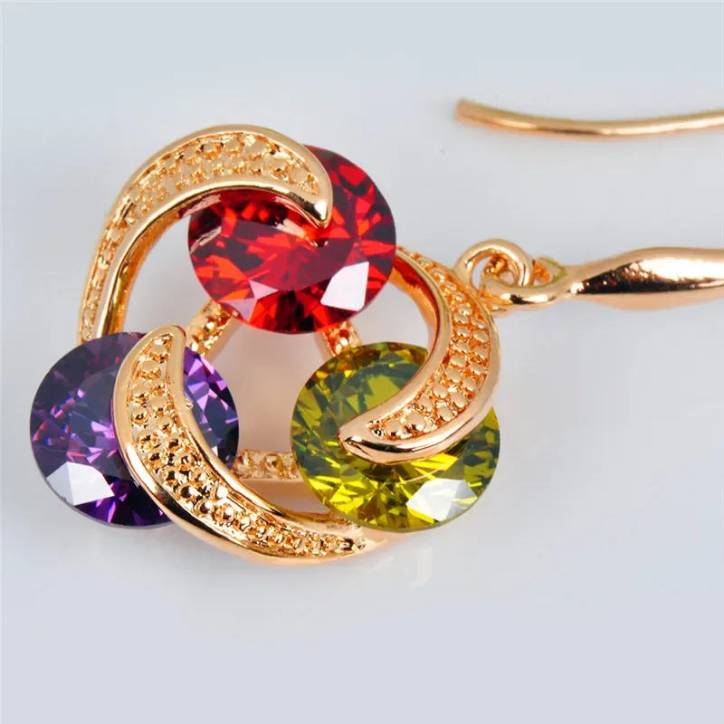 Vintage Wedding Hoop Earrings Boho Female Rainbow Zircon Flower Earring Fashion Yellow Gold Color Small Stone Earrings for Women