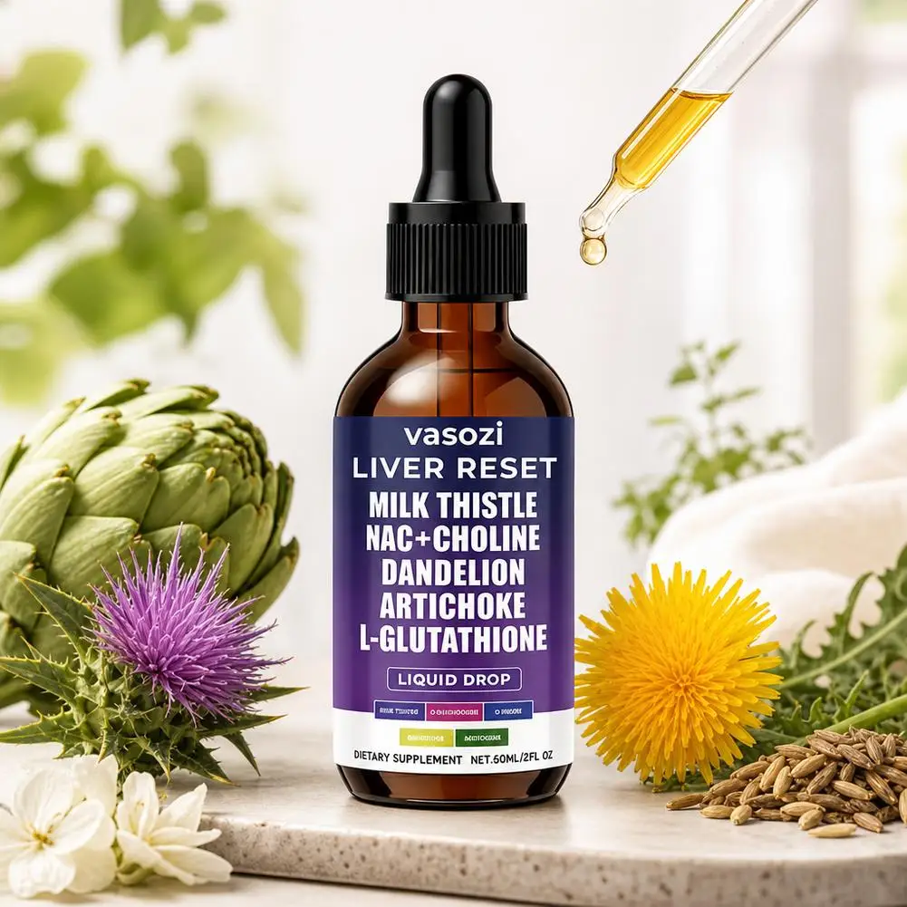 60ml Vasozi Milk Thistle Liver Reset Drops, NAC Choline L-Glutathione Dandelion Artichoke Blend, Natural Dietary Supplement