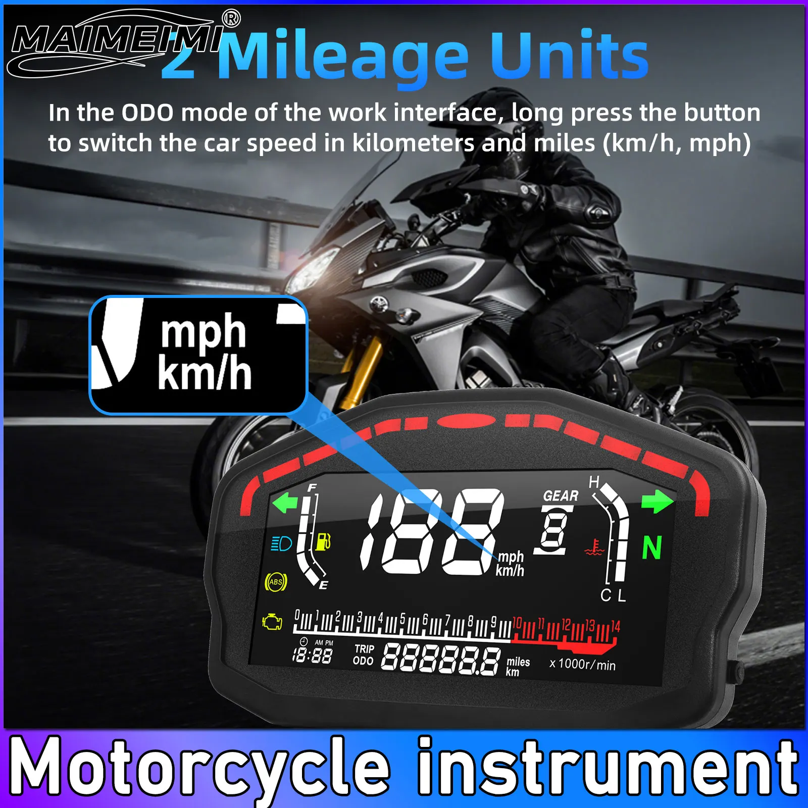 

Universal Motorcycle Speedometer LCD Digital 14000 RPM Meter Motor Vehicle Odometer Motor Instrument Water Temp Fuel Gauge