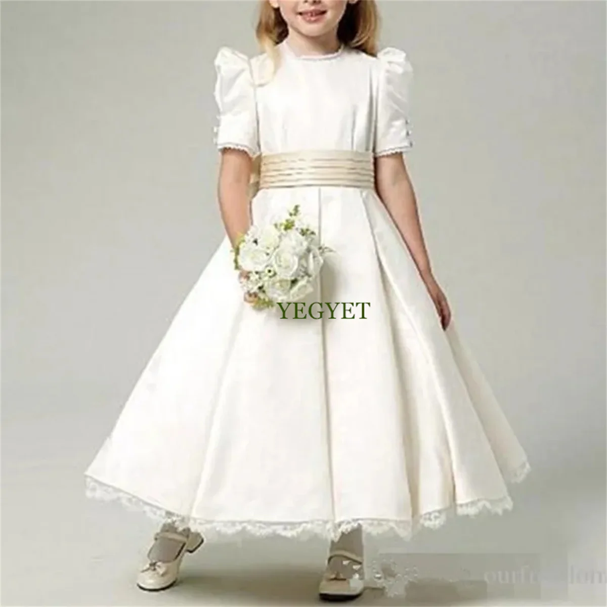 Hot Flower Girl Dress White A-Line Bow Sash Sleeveless Solid O-Neck Girls First Communion Dress Hot Sale Vestido De Comunion