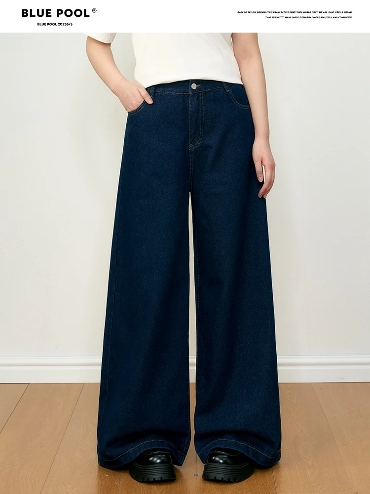 

Джинсы BluePool Plus Size в стиле ретро для женщин, летние, корейский стиль, скрывающие недостатки фигуры, утягивающие, свободные, широкие брюки с высокой талией