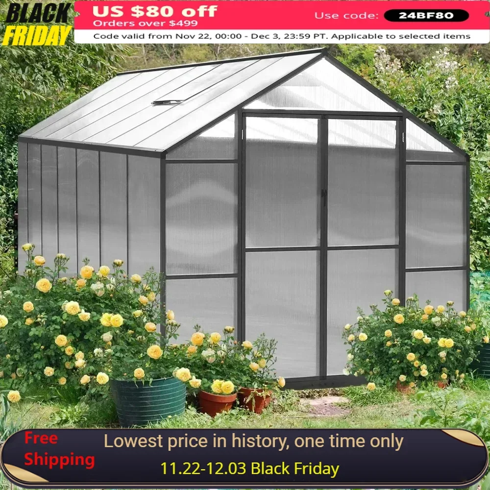 8 X 14 FT Garden Plants Green House Kit, Polycarbonate Greenhouse with Aluminum Frame, Garden Greenhouse