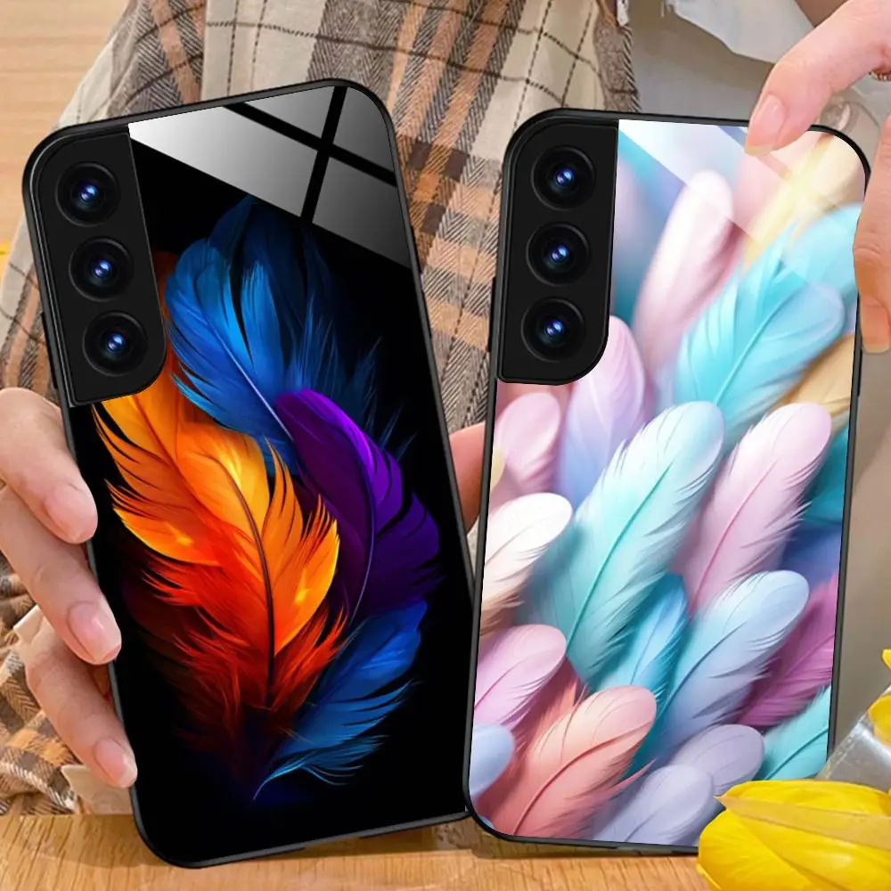 Feathers Aesthetic Phone Case for Samsung Galaxy S26 S25 S24 S23 S22 S21 S20 Note20 Plus FE Ultra Glass Protective Cover