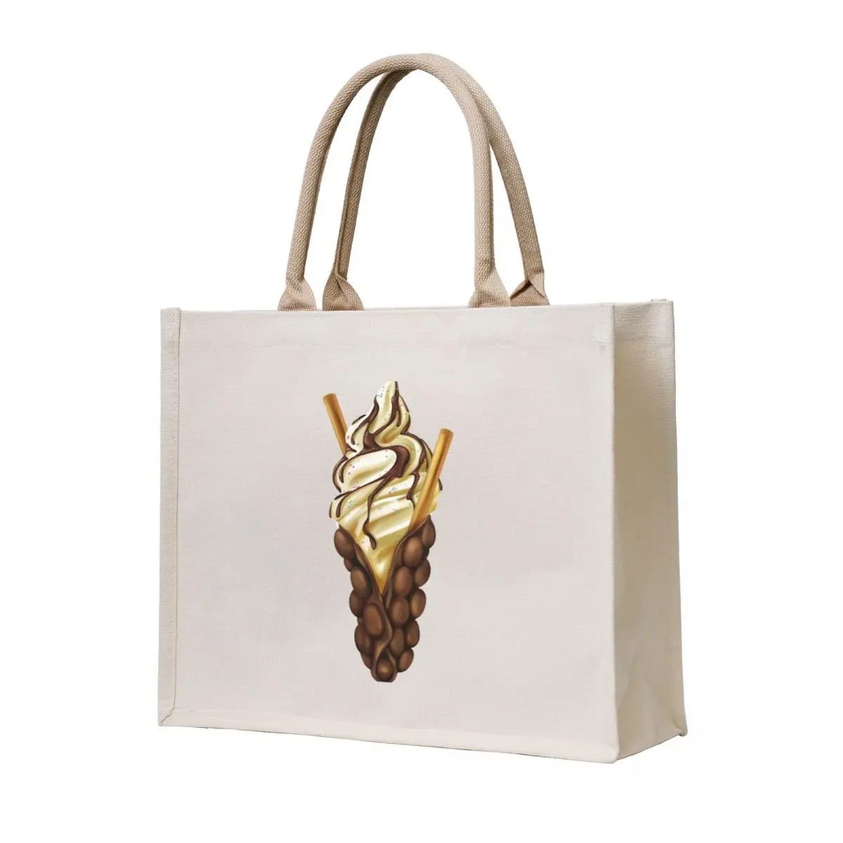 

Egg Bubble Chocolate Waffle Vanilla Ice Cream Tote Bag shopper bag women canvas Reusable bags shopping cart bags Fabric bag