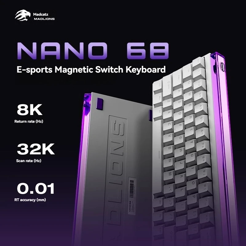 

MADLIONS NANO68 Magnetic Switch Keyboard Wired Hot Swap 8K HZ Return RT0.01 Custom RGB Ergonomic Gaming Peripheral Keyboard Gift