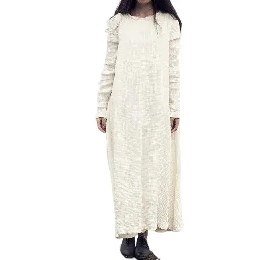 

2024 Women Spring Autumn linen dress long sleeved long dress solid loose dress,Ladies Vestidos