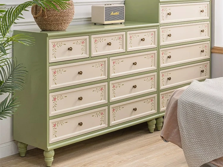 American living room against the wall, solid wood retro, painted nine-bucket cabinet, bedroom bedside cabinet combination