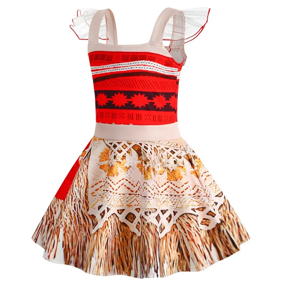 Princess Moana Cosplay Dress Toddler Girl Flare Sleeve Print Outfits Kids Princess Theme Party Costume Child Game Playing Sets