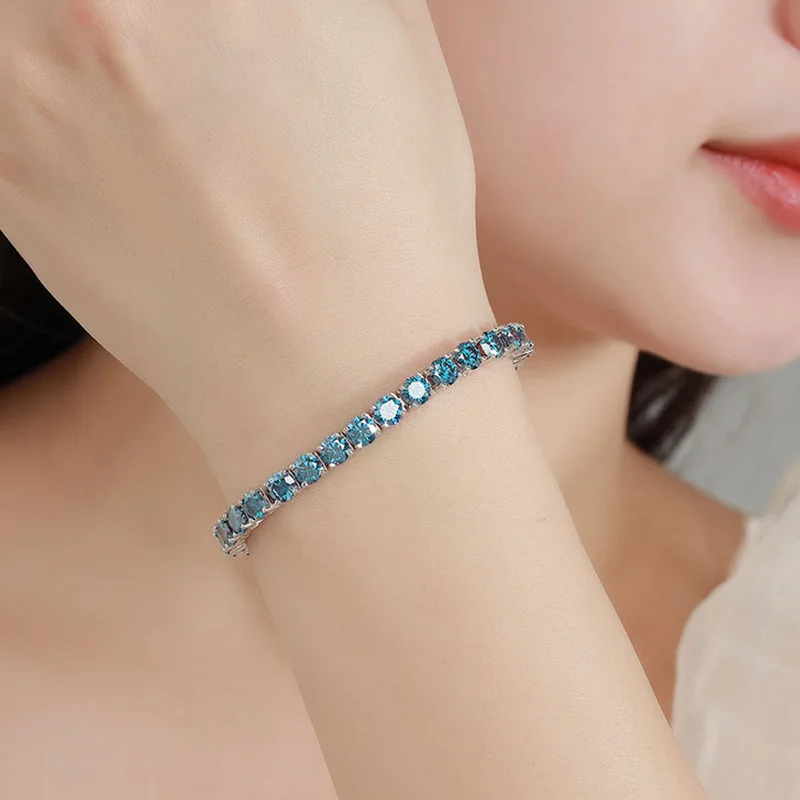 

Viora Jewelry Luxury Solid Platinum PT950 Women's 3mm Royal Blue Moissanite Diamond Bracelet Tennis Bracelet