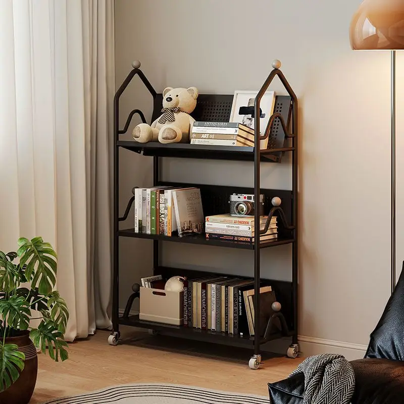 

Mobile Bookshelf Floor Rack Living Room Wall Iron Storage Simple Small Bookcase Storage Display Shelf Gadgets for Home