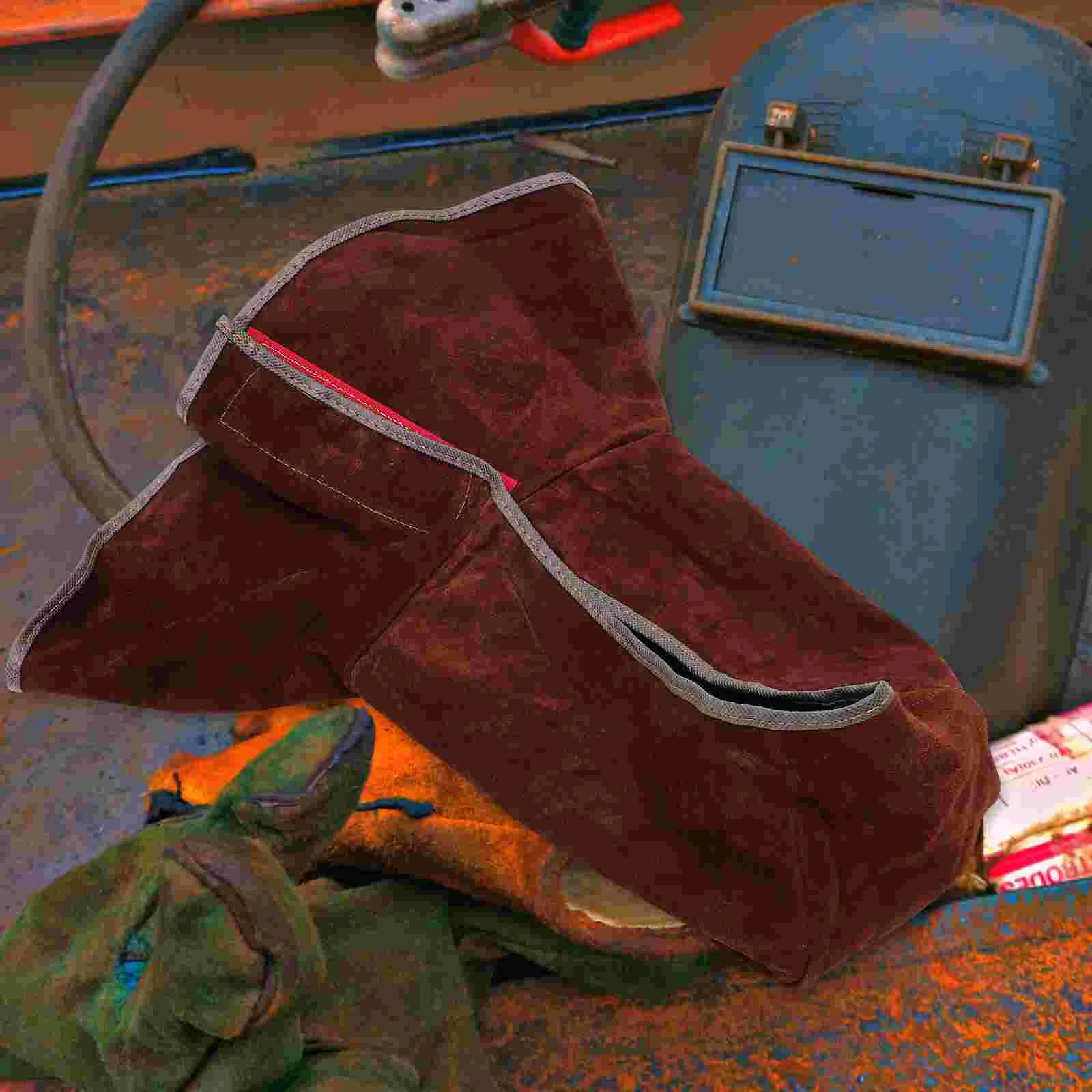 Cappucci protettivi per cappello da saldatore a mantella per cappuccio da saldatura diviso in pelle scamosciata di mucca