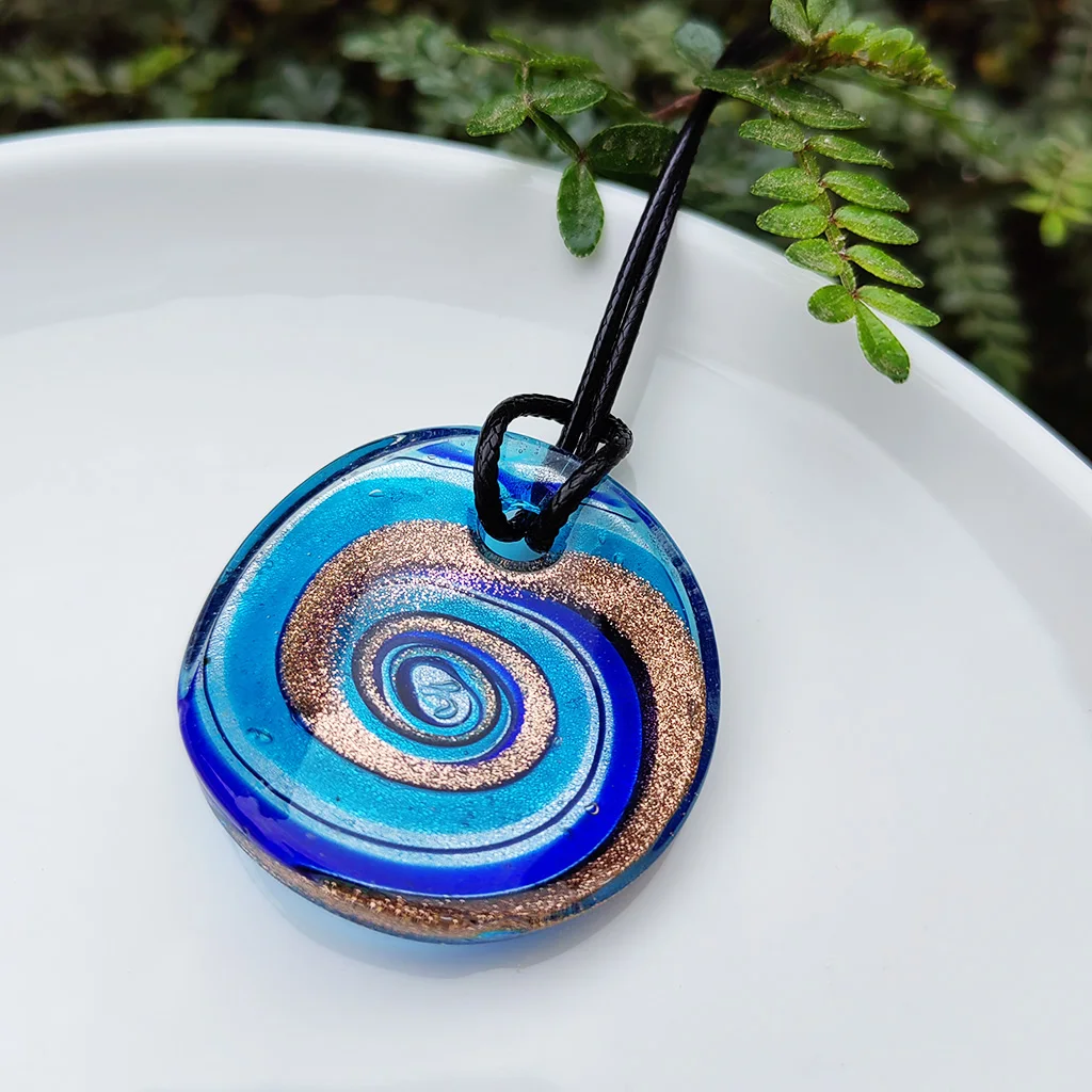 5PCS MIx Red Blue Glass Muran Floral Round Swirl Lampwork Lollipop Pendant Necklace For Women Cheap Items With Jewelry Gift