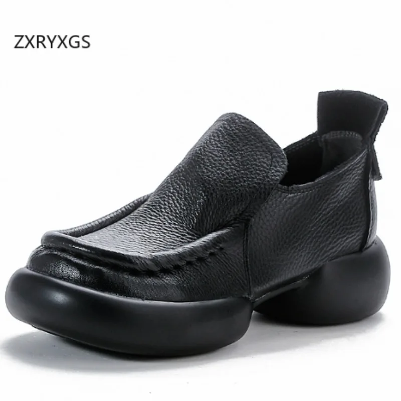 

ZXRYXGS 2025 New Full Real Leather Retro Style Women's Thick Sole Elevator Shoes High Heels Fashion Casual Trendy Banquet Shoes
