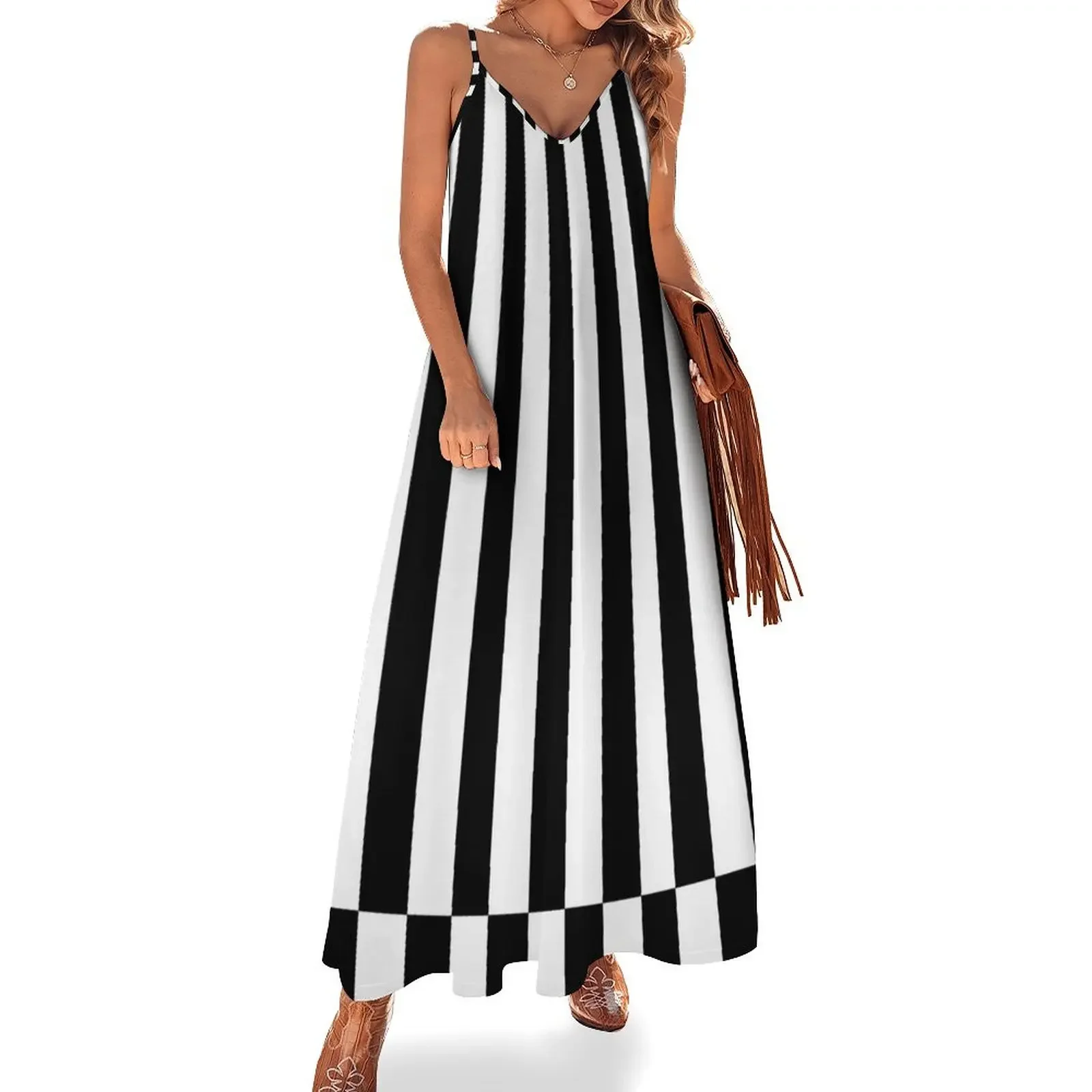 

Retro Sixties Mod Stripes and Blocks Sleeveless Dress dress summer cute dress ladies dresses for women 2024