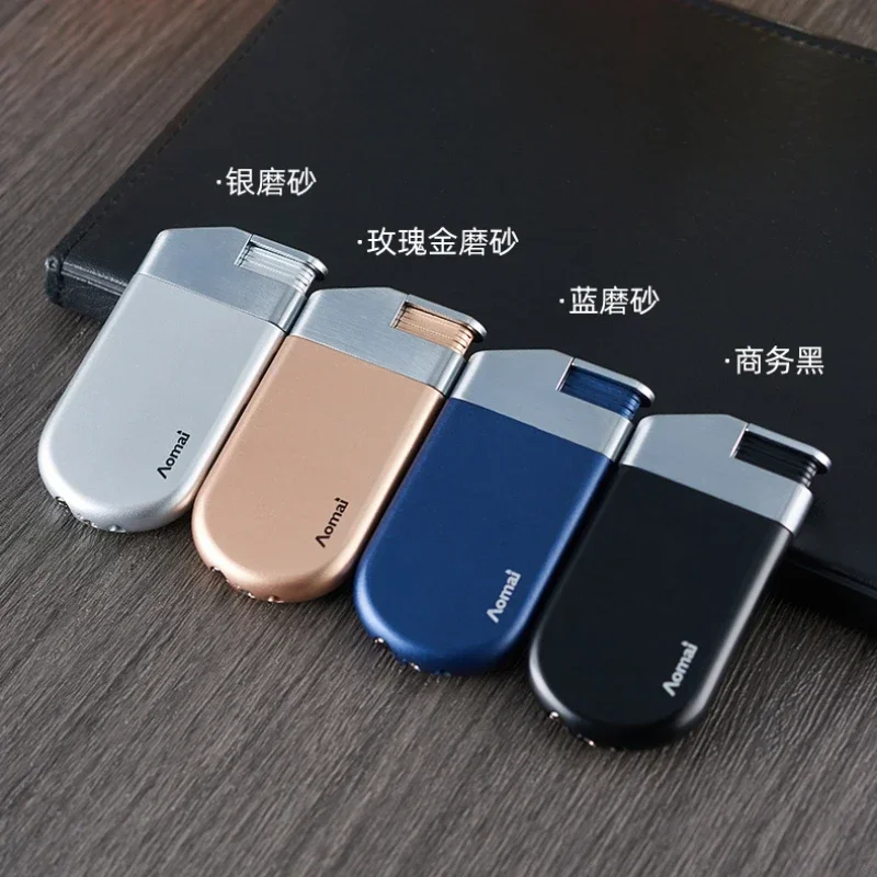 Creative Light and Thin Oblique Fire Direct Inflatable Windproof Lighter Metal Ultra-thin Body Transparent Visible Beam Lighter