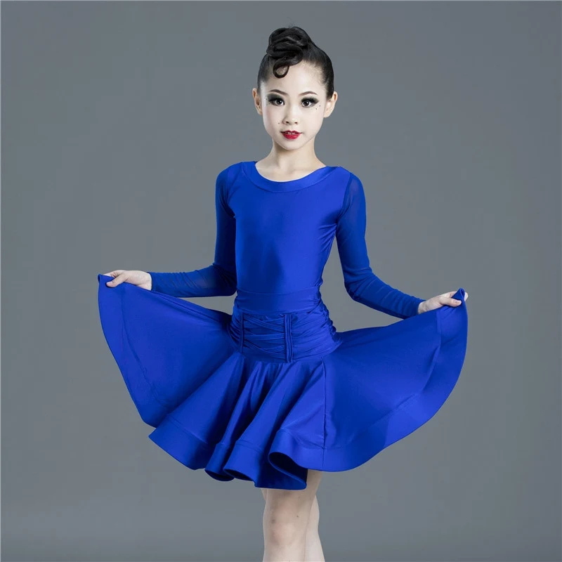 National Standard Latin Dance Clothes Girls Royal Blue Competition Dress Professional Latin Dance Dress Practice Sets DNV22278