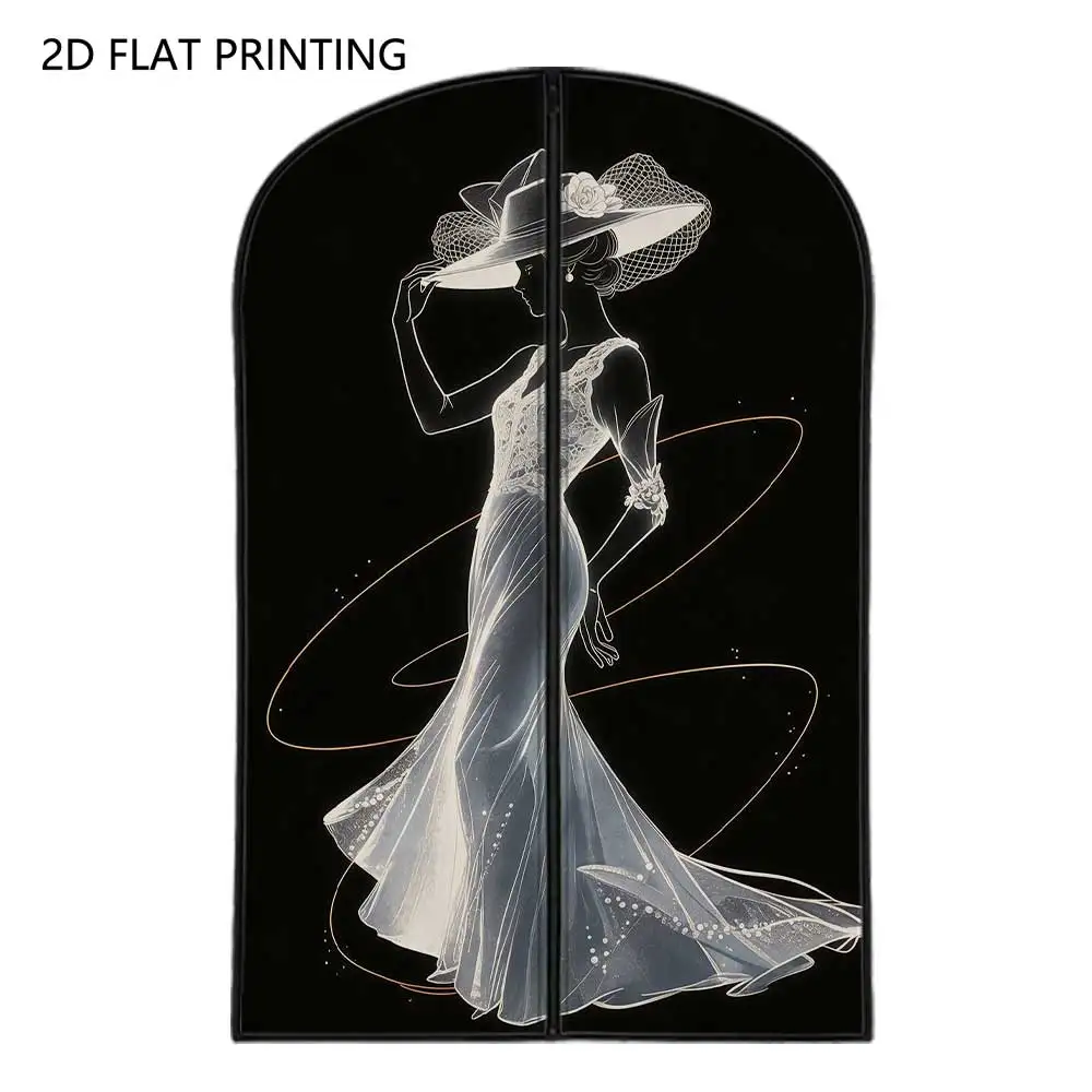 1pc Retro Lady In Evening Gown Compressed Dust Cover Clothes Compression Hanging Storage Bag Household Wardrobe Organizer