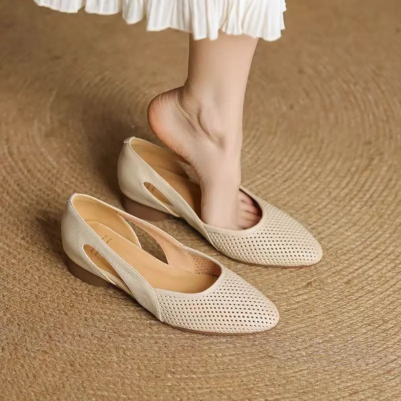 

Women Sandals Summer Point Toe Hollow Breathable Soft Sole Low Heel Shoes Lightweight Comfortable Outdoor Non Slip Casual Shoes