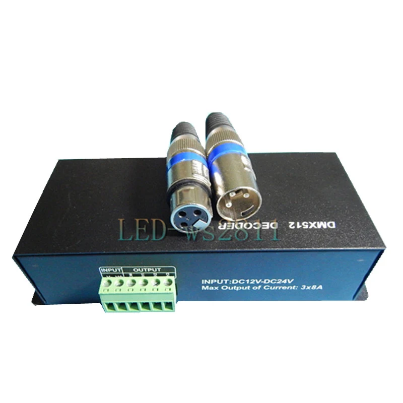 DC 12V 24V 3 canali DMX Decorder 3CH DMX512 Controller LED per striscia LED SMD 5050 2835 RGB