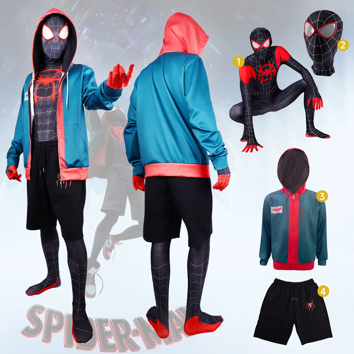 Haute qualité Miles Morales SpiderMan combinaison manteau ensemble Cosplay fantaisie Costumes garçons Halloween carnaval body fête grande taille