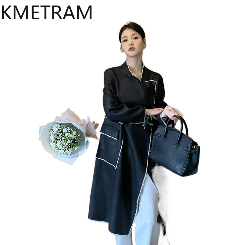 

KMETRAM Real Sheepskin Leather Jacket Woman Fashion Reversible Long Trench Coat Autumn Leather Jackets Women Clothing 2026 가죽자켓