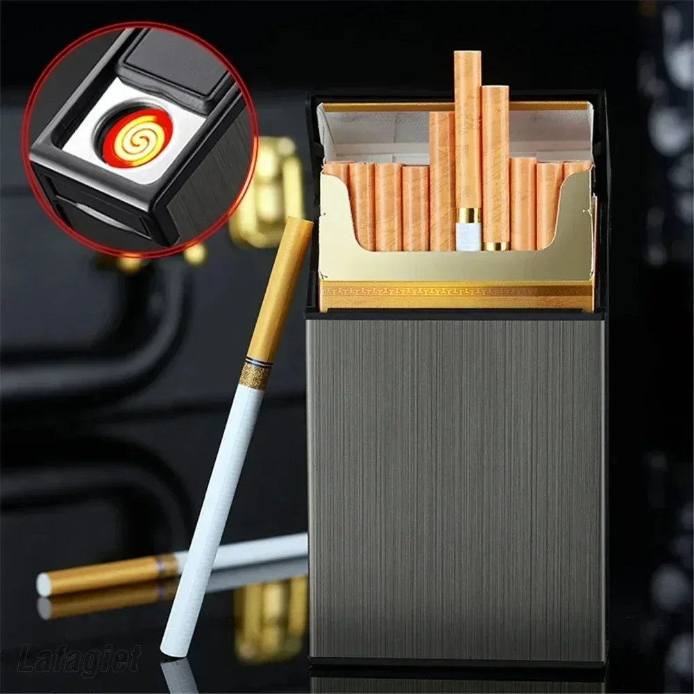 

Hold 20 Thin Cigarettes - Slim Moisture-proof Cigarette Case with Rechargeable Electric Lighter, Flip-top Women's Cigarette Box