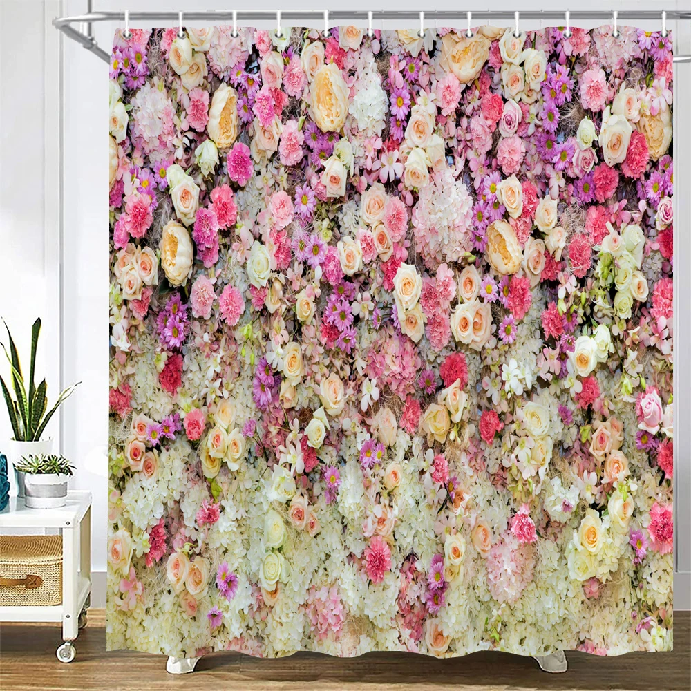 

Colorful Tulip Rose Flowers Shower Curtain Bathroom Curtains Nature Flower Waterproof Polyeste Fabric Bathtub Decor Curtain