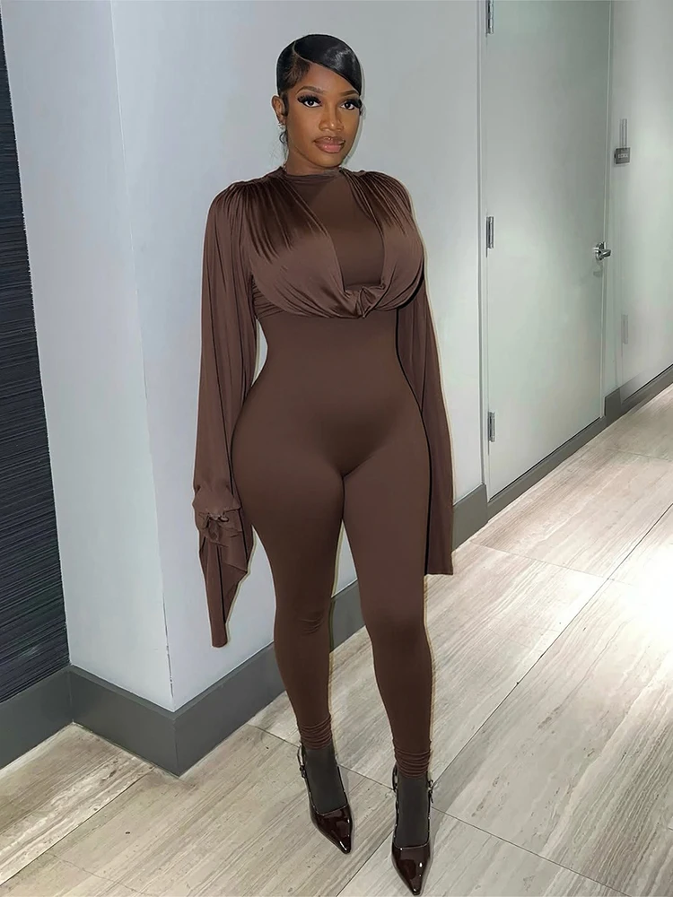 Weird Puss Sexy Ribbon Jumpsuit Women Autumn Trend O-Neck Swing Collar Zip Simple Hipster Elegant Stretch Skinny Street Clubwear