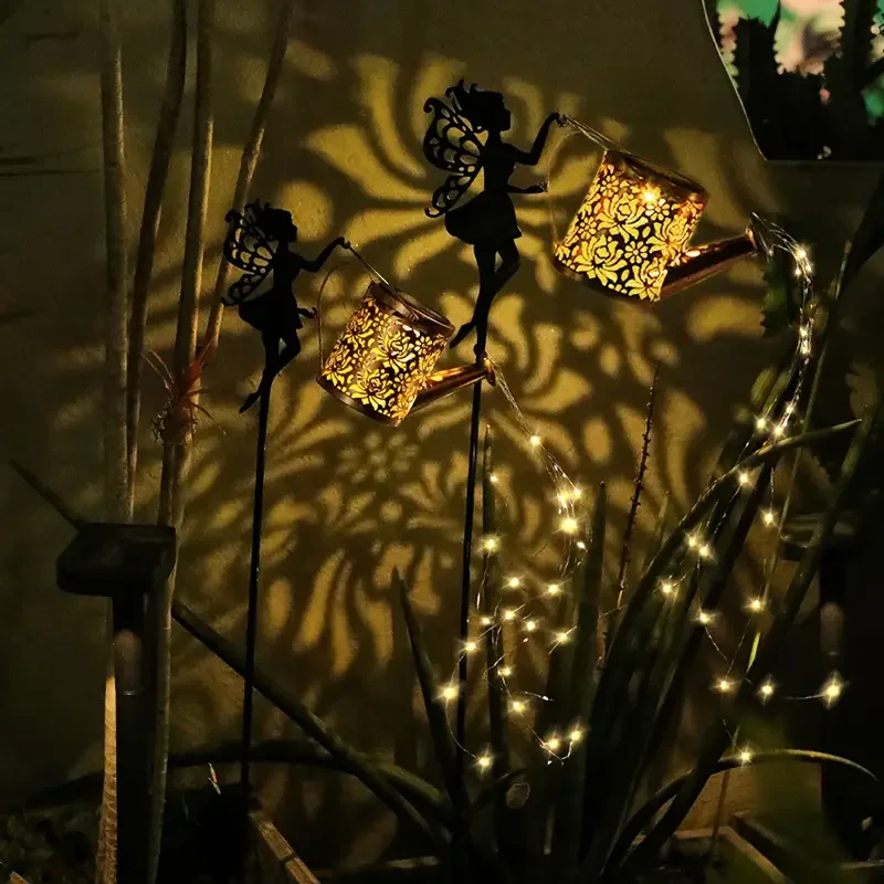 1PC Solar Watering Can Lights Waterproof Garden Hanging Fairy Lamp Outdoor Retro Metal Kettle String Lights Patio Decoration