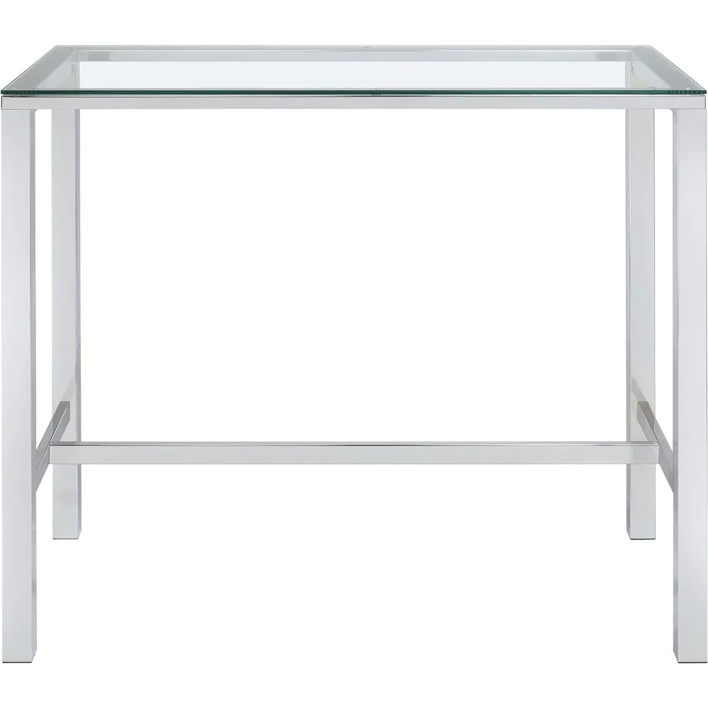 Mesa de bar retangular de 47 polegadas com tampo de vidro temperado e pernas cromadas; Adequado para salas de jantar e bares domésticos